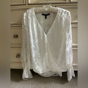 NWT WHBM white blouse with white floral background